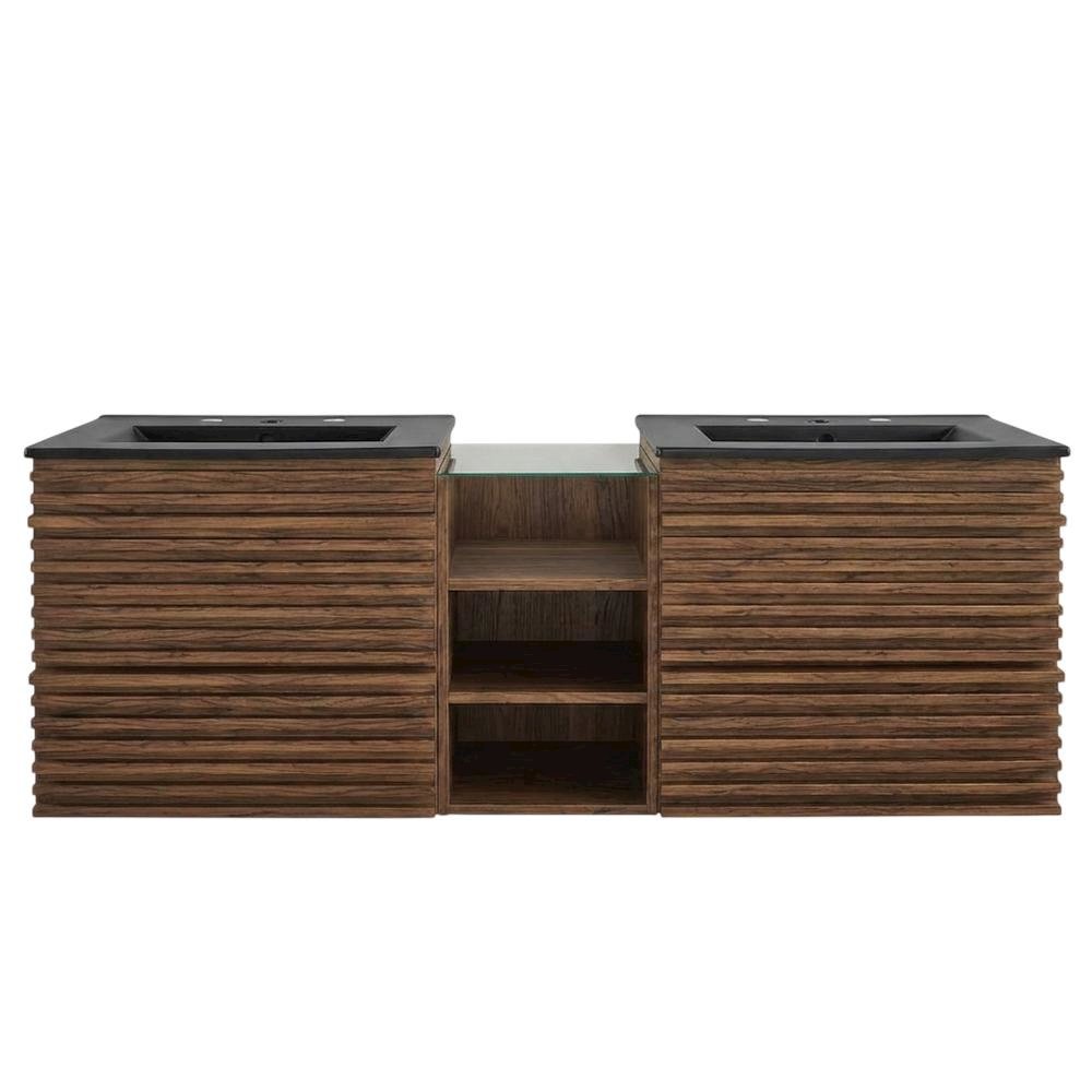Walnut Black 62-Inch Wall-Mount Double Sink Bathroom Vanity. Picture 4