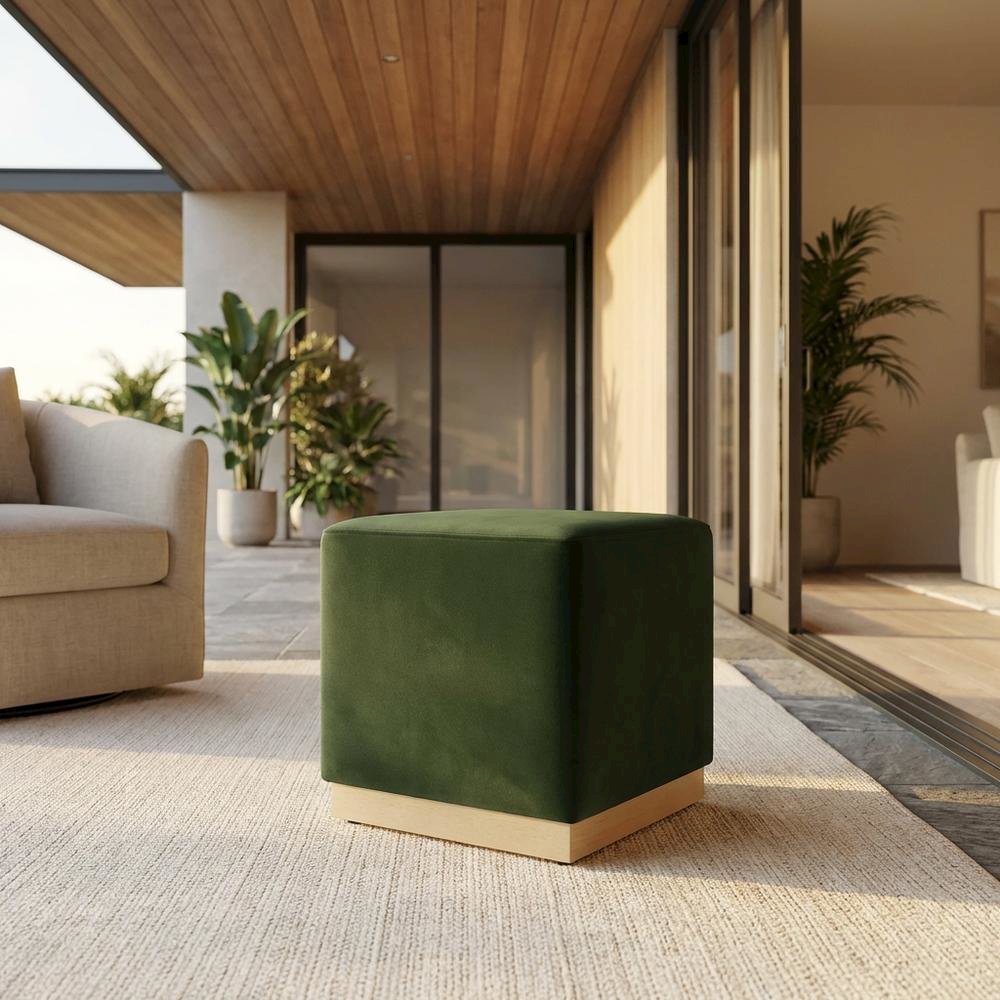 Performance Velvet Upholstered Ottoman With Square Design And Compact Size. Picture 2