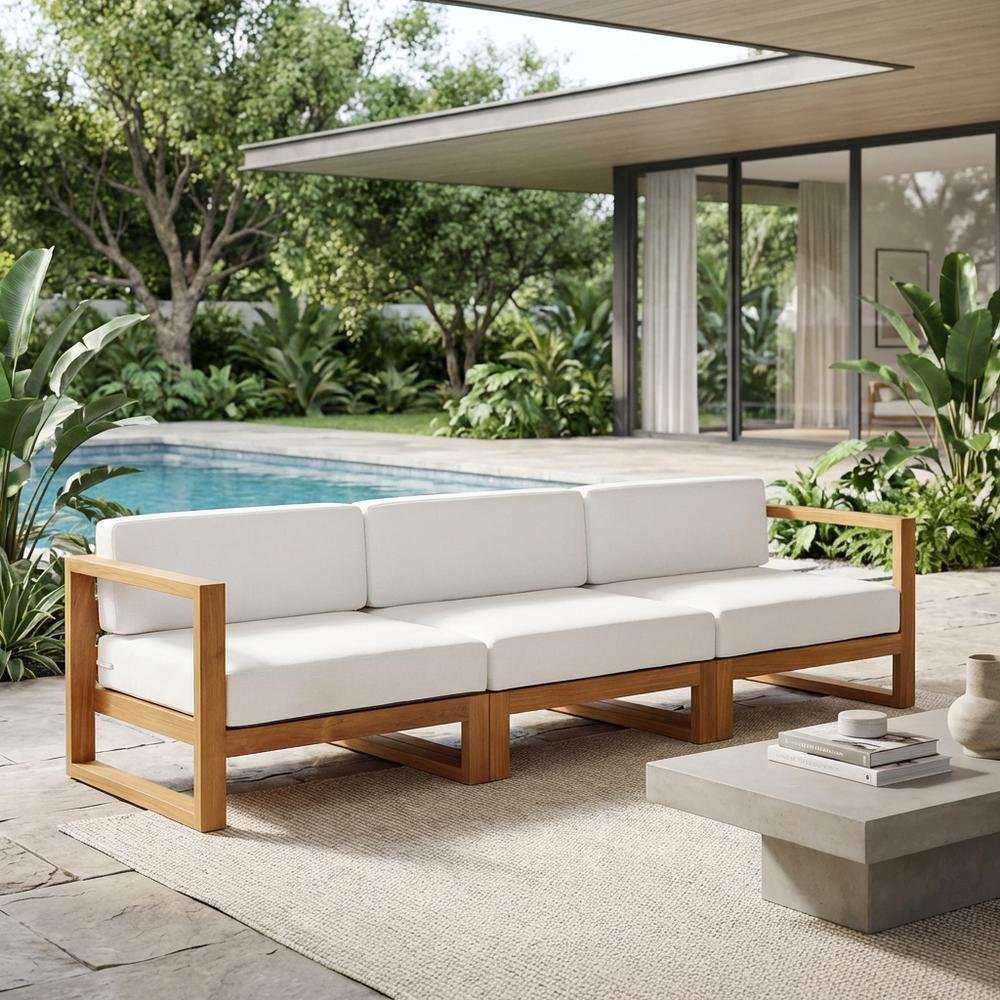 Outdoor Patio Teak Wood Sectional Sofa Set in Finish for Garden and Porch. Picture 3