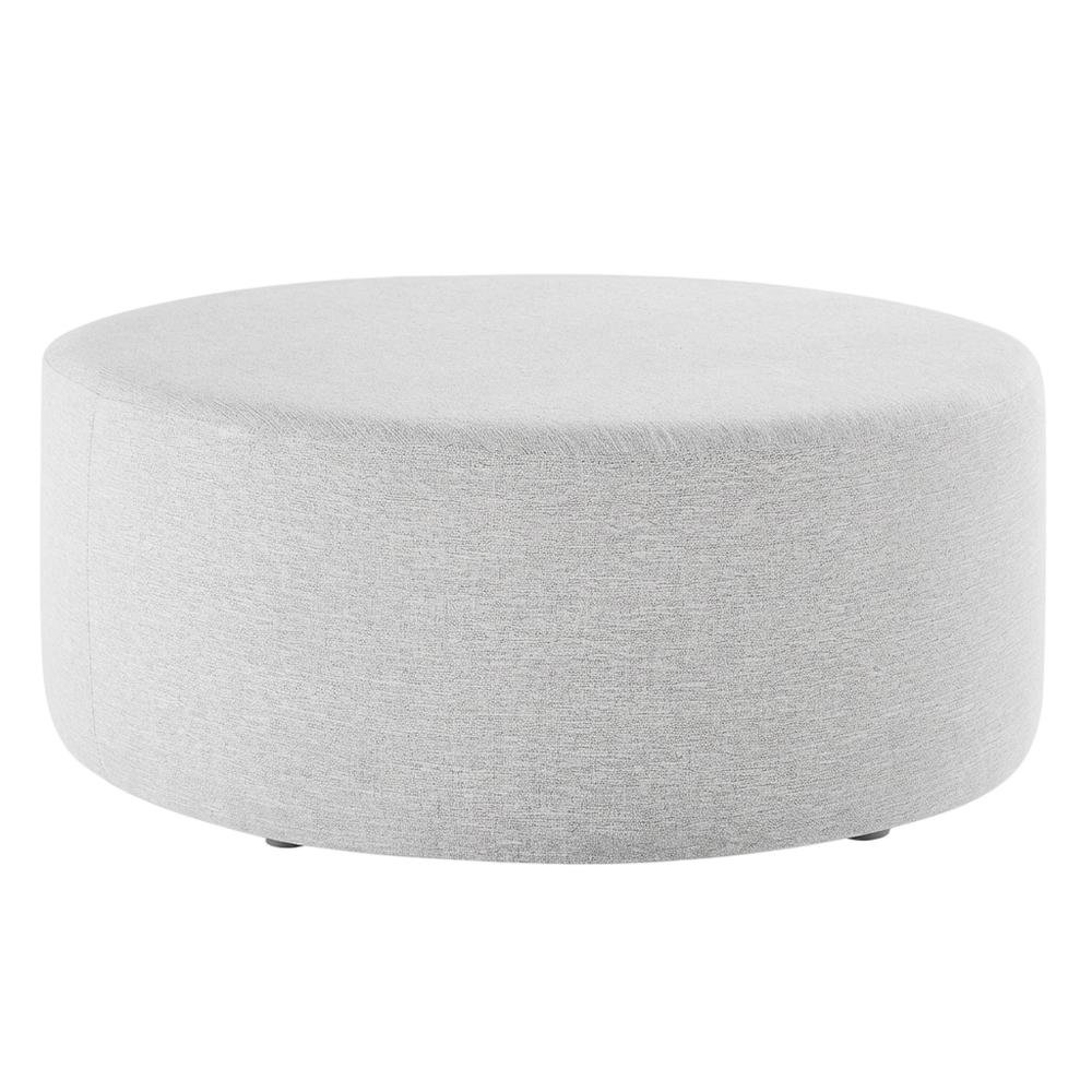 Woven Heathered Fabric Outdoor Ottoman In Neutral Tone For Patio Comfort. Picture 4
