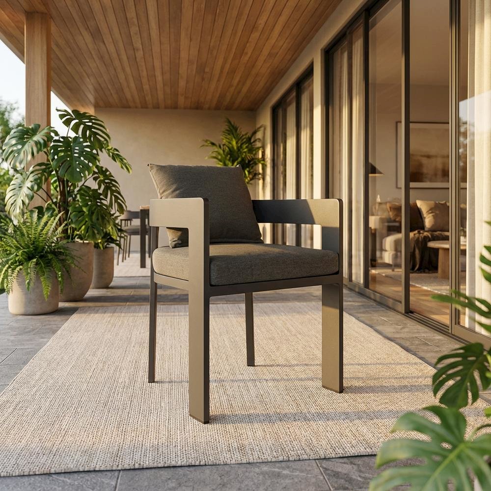Aluminum Outdoor Patio Dining Chair With Cushioned Seat And Stylish Design. Picture 2