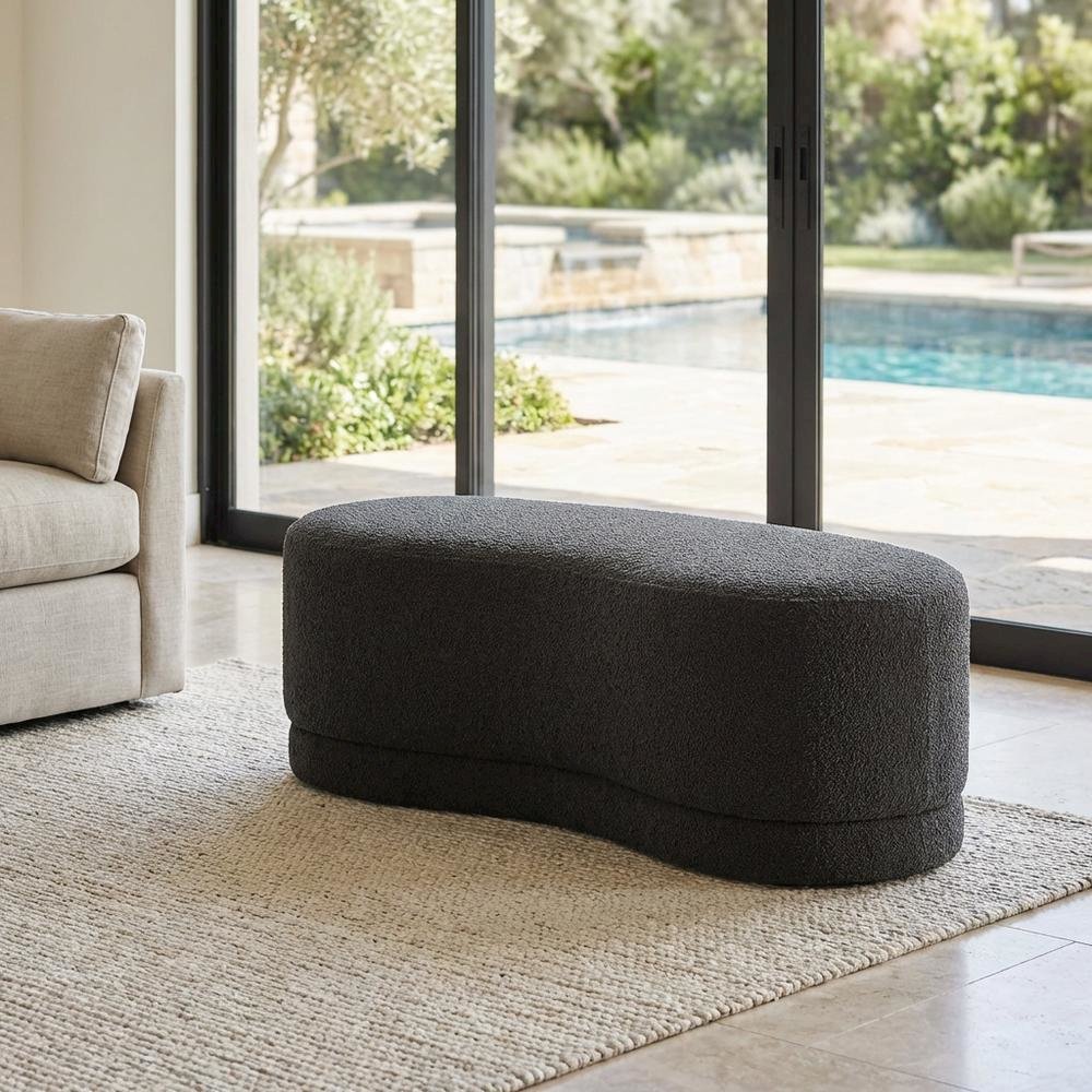 Upholstered Outdoor Ottoman Bench With Cushioned Top In Neutral Fabric. Picture 3