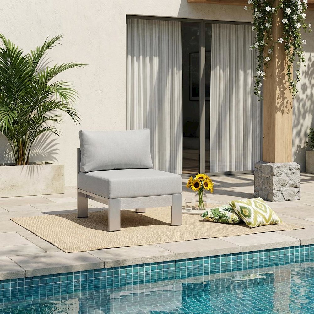 Fabric Aluminum Outdoor Lounge Chair With Armrest-Free Design. Picture 2