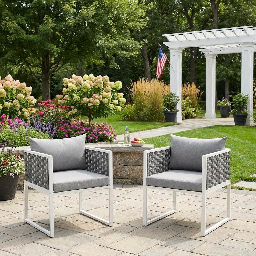 Aluminum Outdoor Dining Armchair Set Of 2 With Cushioned Seating. Picture 3