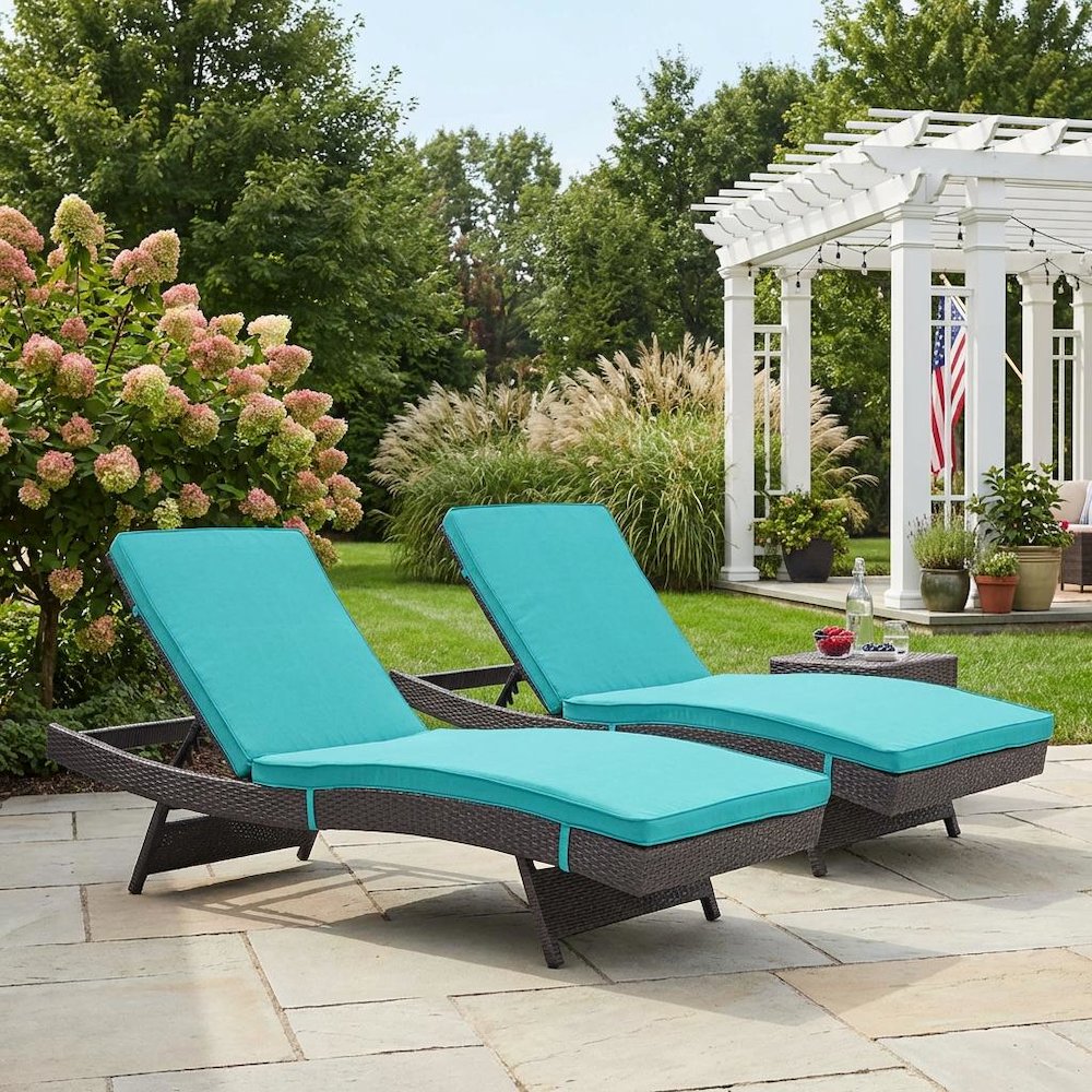 Outdoor Patio Chaise Set Of 2 With Cushioned Lounge Chairs For Garden, Backyard. Picture 3