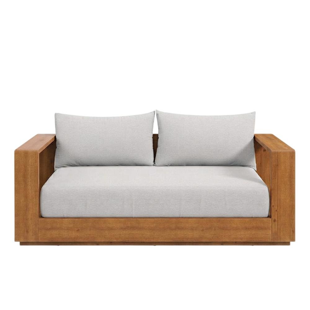 Acacia Wood Outdoor Loveseat With Armrests And Sturdy Frame. Picture 4