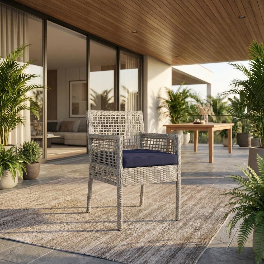 Outdoor Patio Wicker Rattan Armchair for Dining, Cushioned, Lounge Style. Picture 2