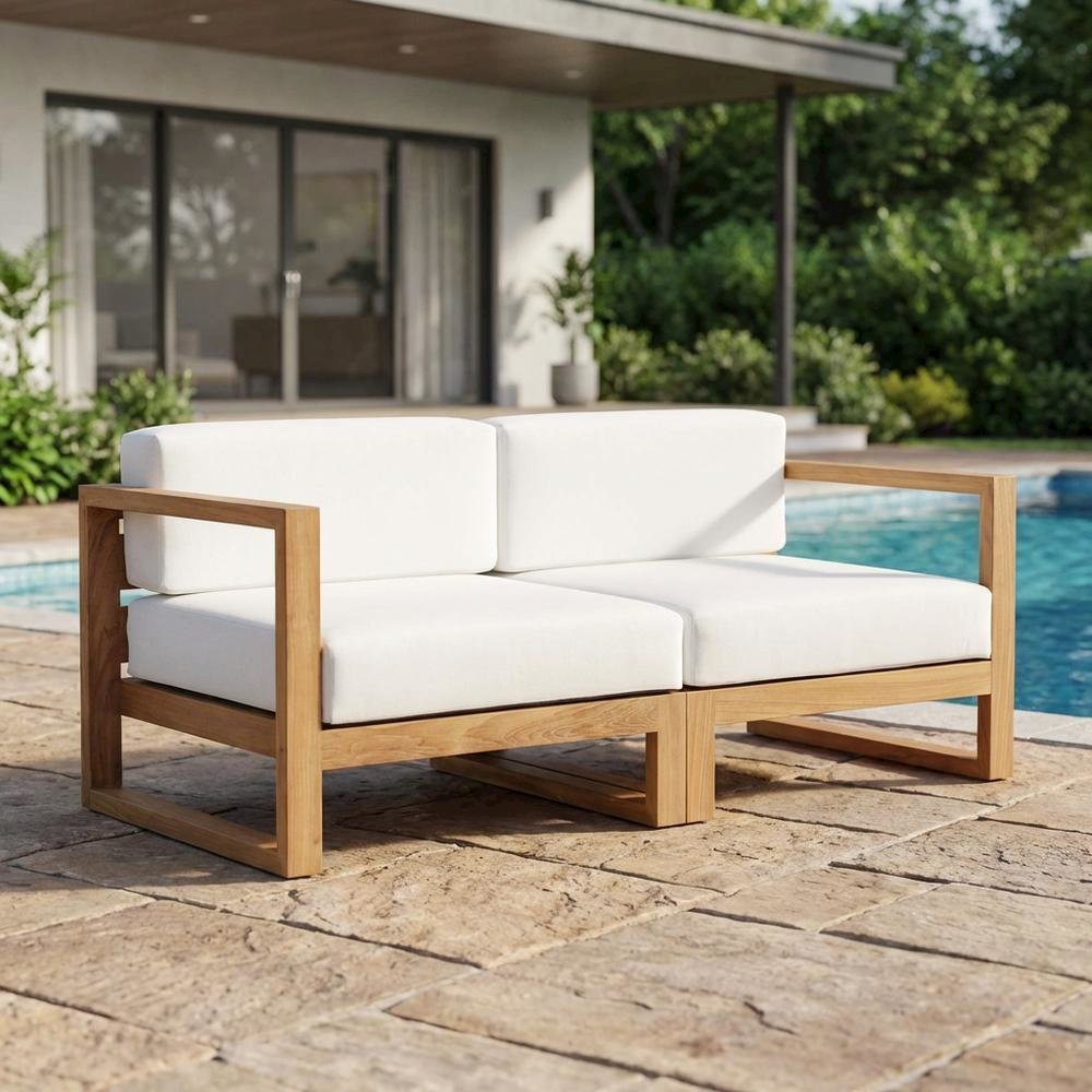 Outdoor Patio Teak Wood Sectional Sofa Loveseat with Armrests. Picture 3