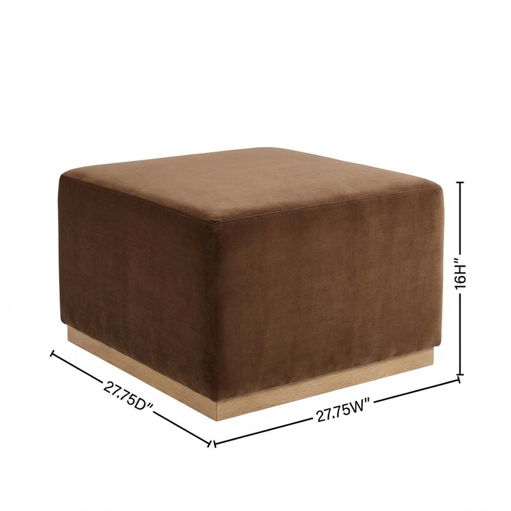 Square Performance Velvet Ottoman In Neutral Color, Outdoor Spaces, 28-Inch Size. Picture 7
