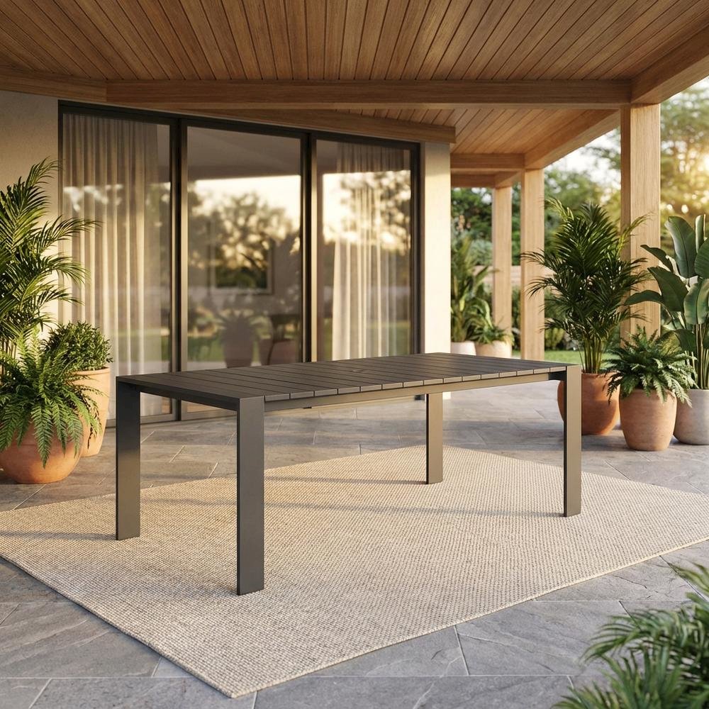 Outdoor Rectangular Table With Aluminum Frame For Patio Dining. Picture 2