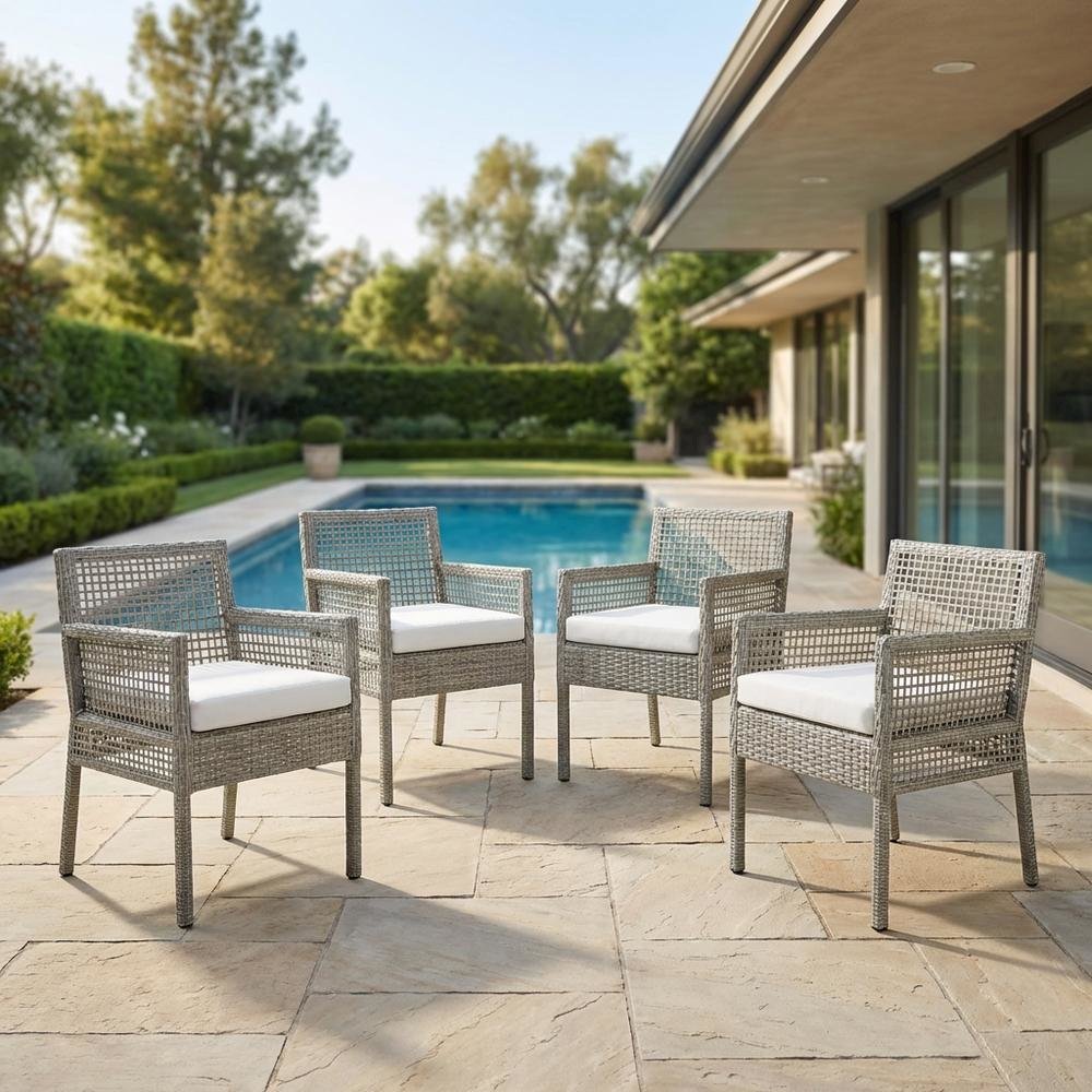 Set Of 4 Outdoor Wicker Rattan Dining Armchairs For Patio. Picture 3