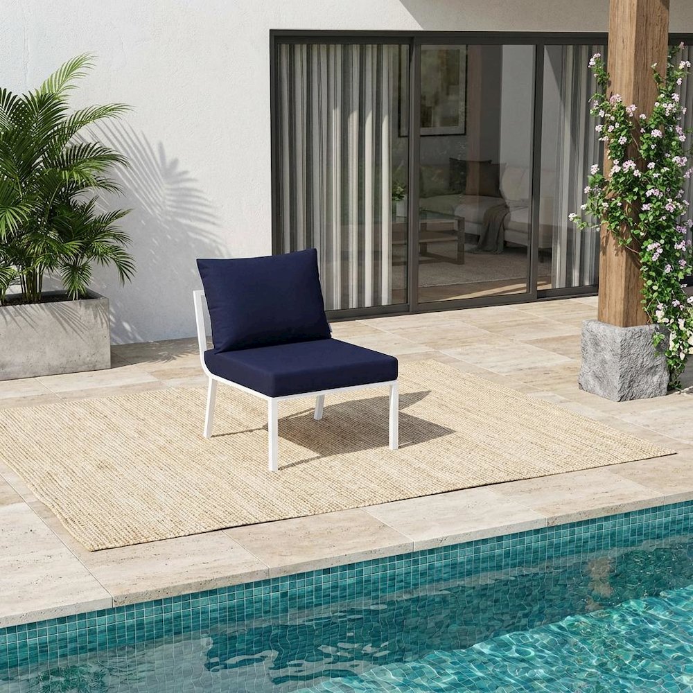 Aluminum Patio Lounge Chair With Armless Design And Cushioned Seat. Picture 2