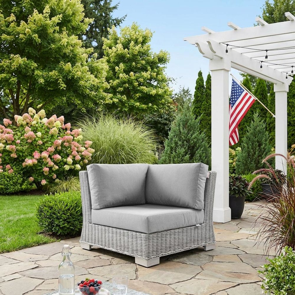 Outdoor Patio Wicker Rattan Corner Chair With Cushioned Seating. Picture 3