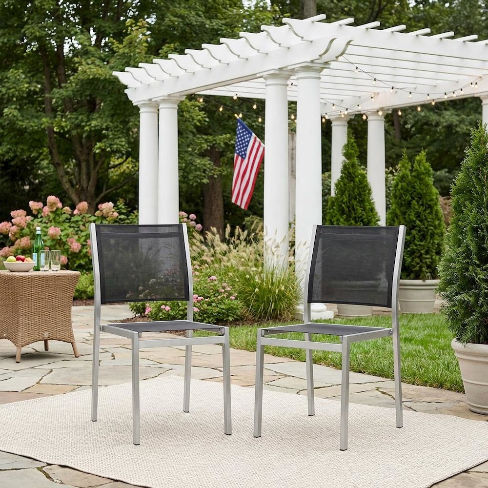 Aluminum Outdoor Lounge Chair Set Of 2 With Backrest And Cushioned Seat. Picture 3