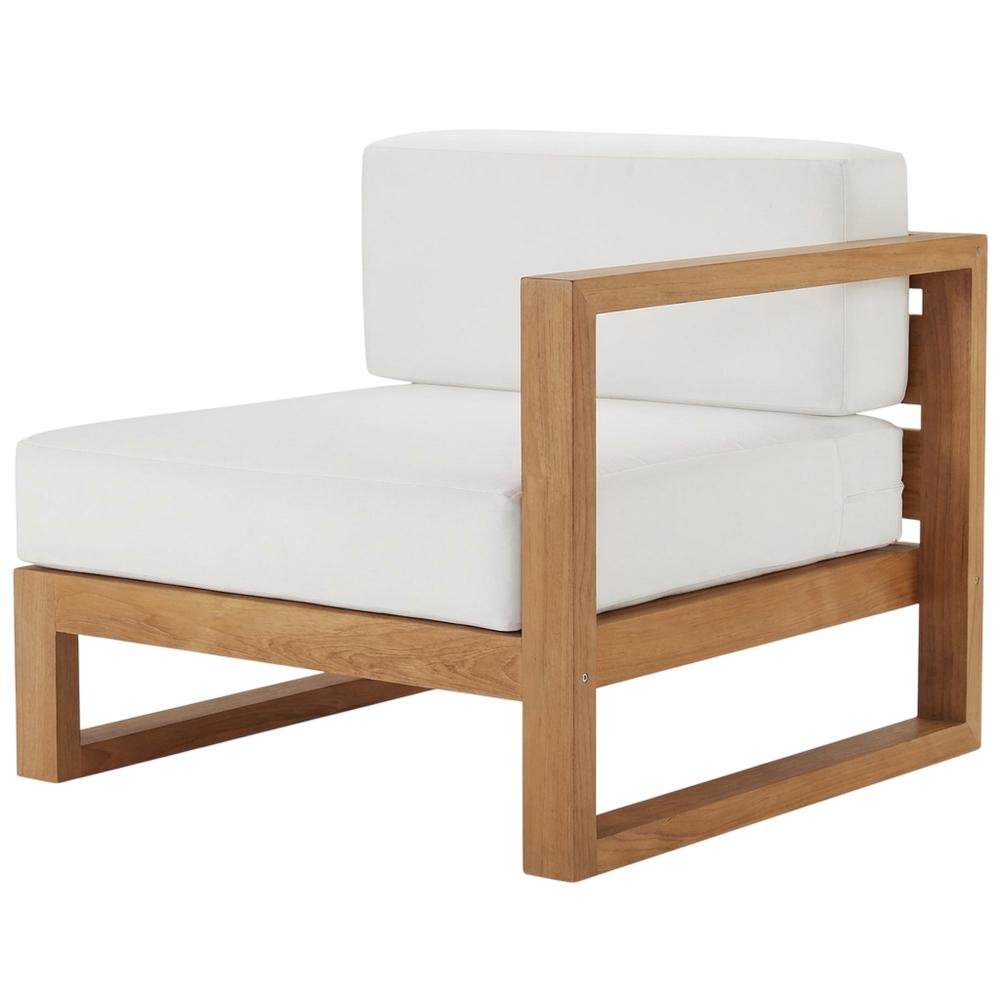 Outdoor Patio Teak Wood Left-Arm Lounge Chair With Cushioned Seat, Durable Frame. Picture 1