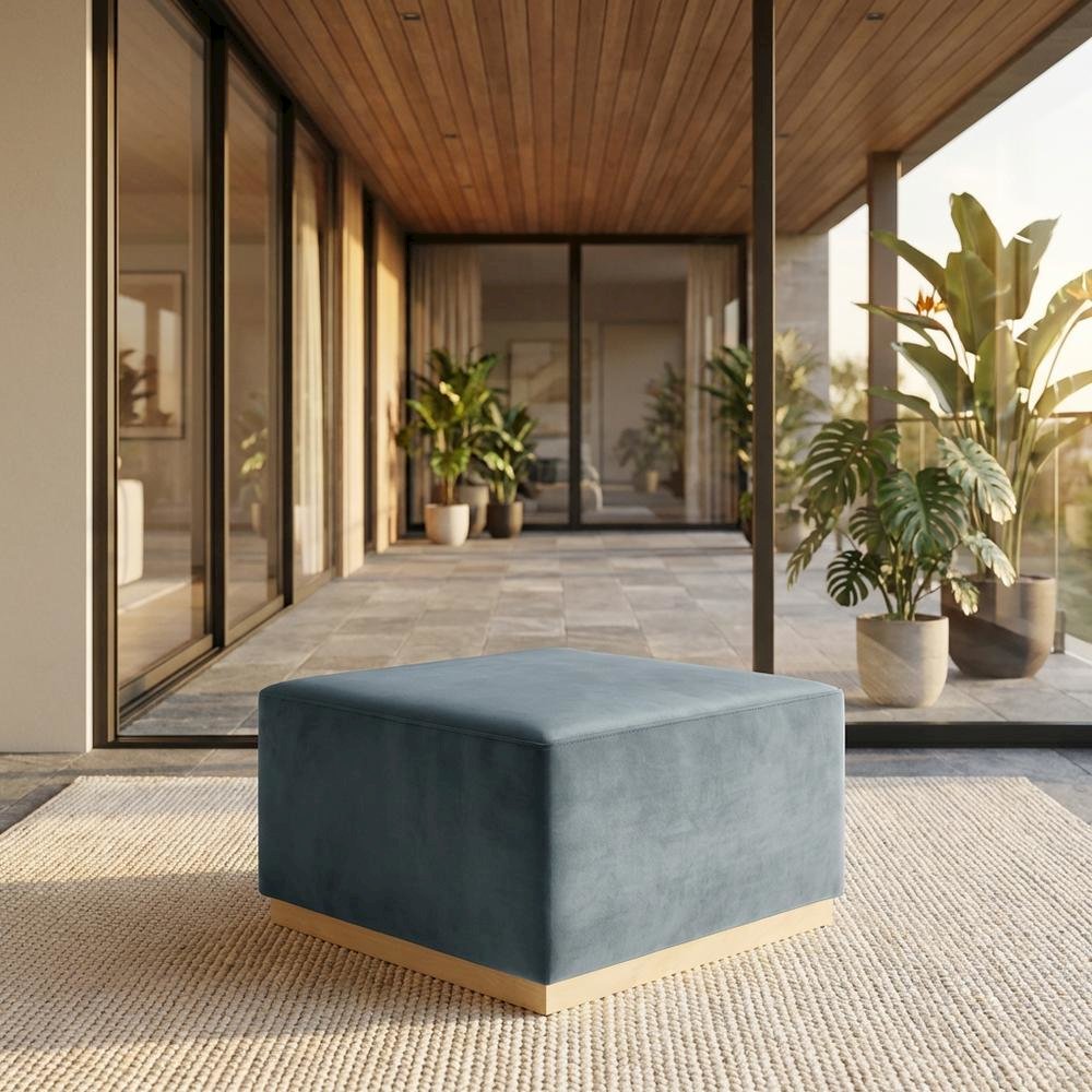 Square Velvet Ottoman With Modern Design For Outdoor Use. Picture 2