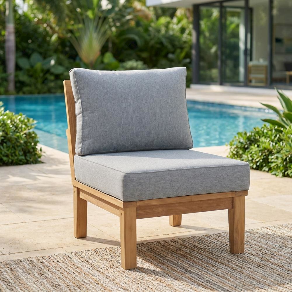 Outdoor Patio Teak Armless Sofa With Cushioned Seat And Back. Picture 3