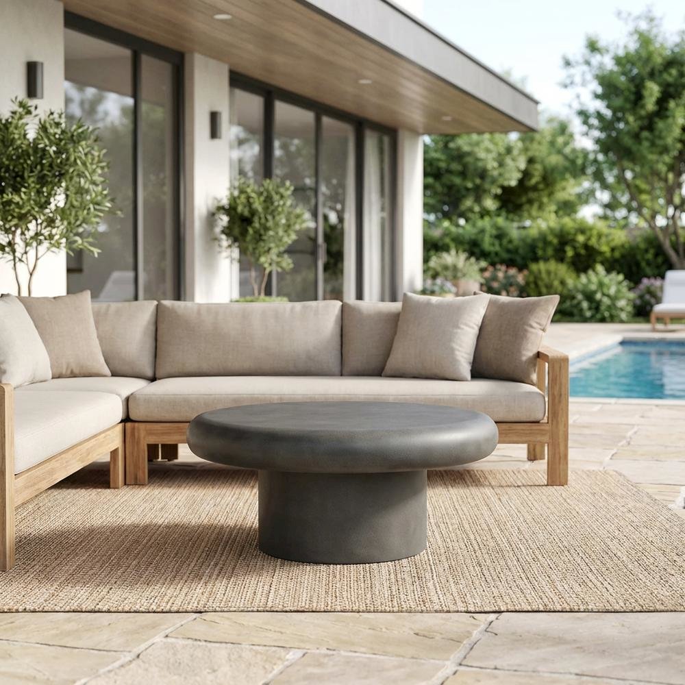 Round Concrete Outdoor Coffee Table with Modern Design and Durable Finish. Picture 3