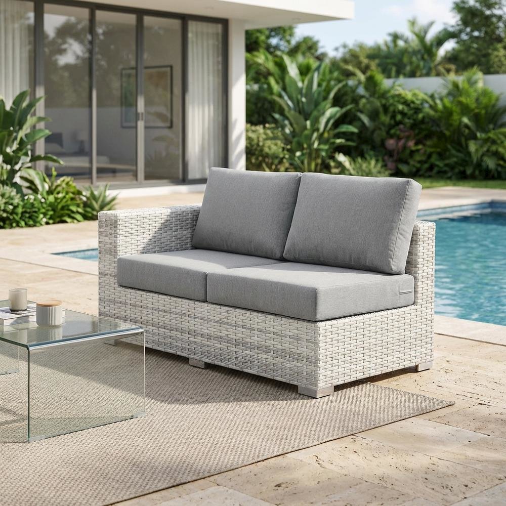 Outdoor Patio Left-Arm Loveseat in Neutral Shade with Comfortable Backrest. Picture 3