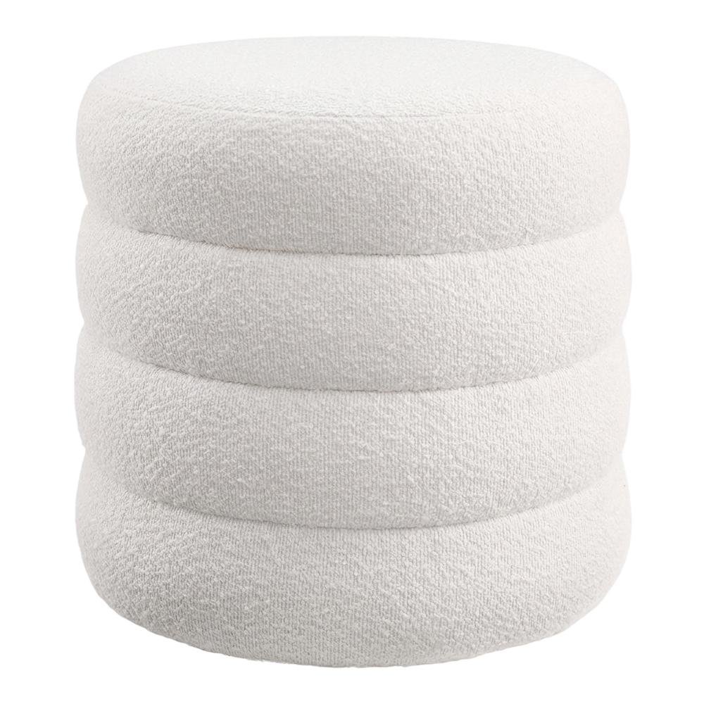 Round Boucle Fabric Outdoor Ottoman With Storage And Cushioned Top. Picture 4