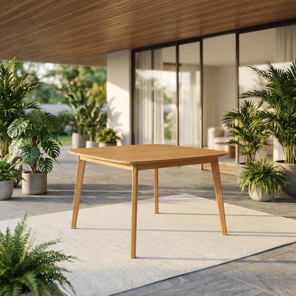 Square Outdoor Dining Table In Teak Wood, Spacious, Weather-Resistant Design. Picture 2