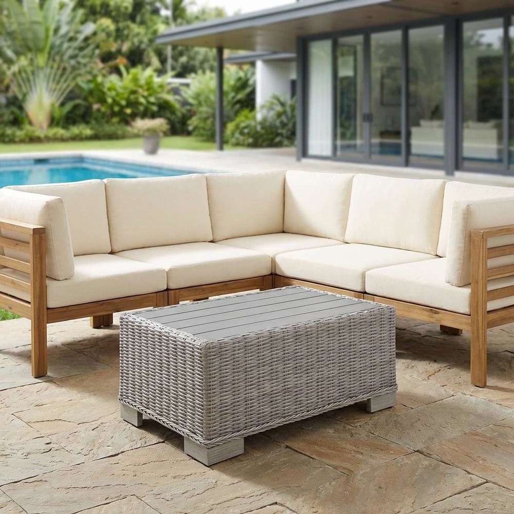 Outdoor Wicker Rattan Coffee Table, Weather-Resistant Finish For Patio Lounge. Picture 3
