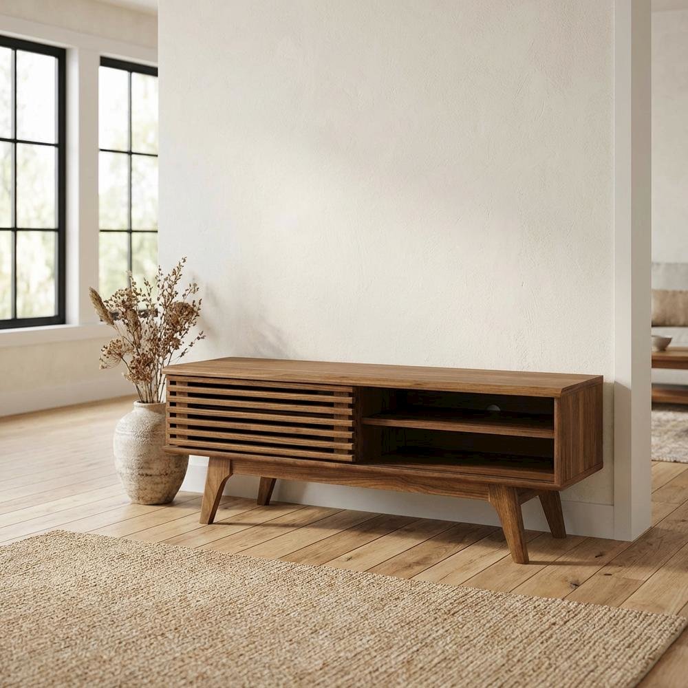 Wooden brown TV stand with 48-inch width and sleek design. Picture 3