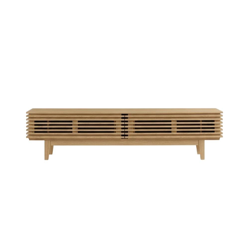 Brown wood TV stand with sleek design and sturdy construction. Picture 4