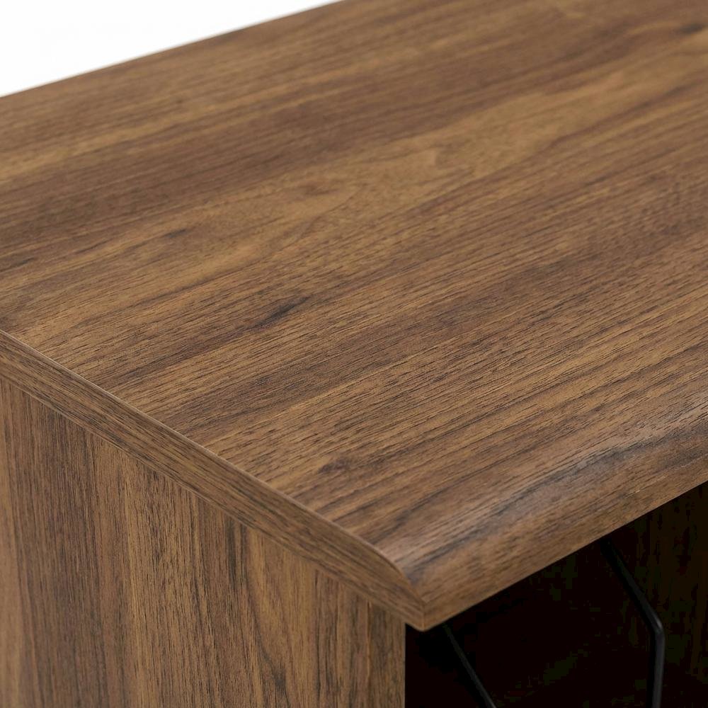 Wood vinyl record display stand in warm brown finish with spacious shelf. Picture 5