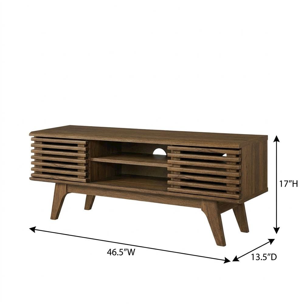 Wooden brown media console, 46-inch top, sturdy legs, modern living spaces. Picture 7