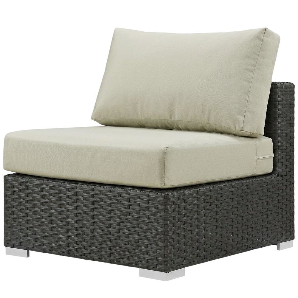 Armless Outdoor Lounge Chair With Cushioned Seat And Backrest. Picture 1