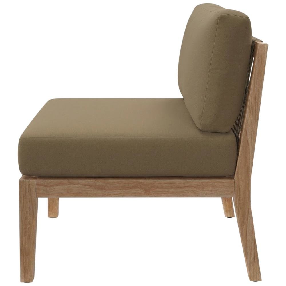 Teak Wood Outdoor Lounge Chair With Armless Design And Cushioned Seat. Picture 1