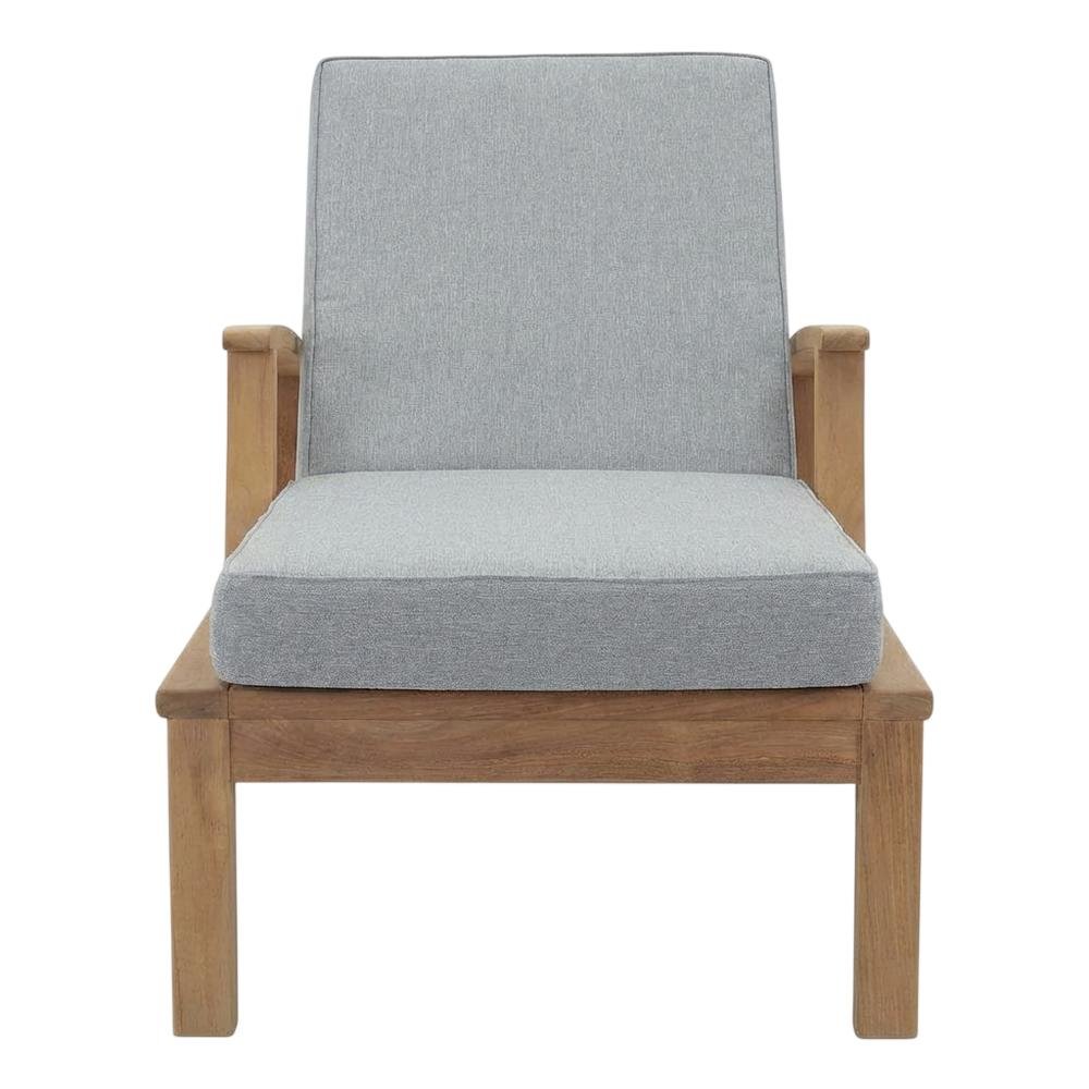 Outdoor Patio Teak Single Chaise With Cushioned Seat And Armrests. Picture 4