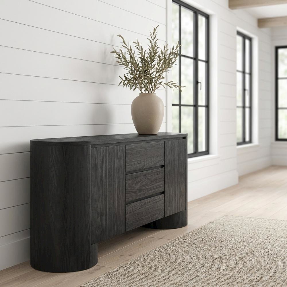Rounded Sideboard Storage Cabinet In Classic Finish With Spacious Shelving. Picture 2