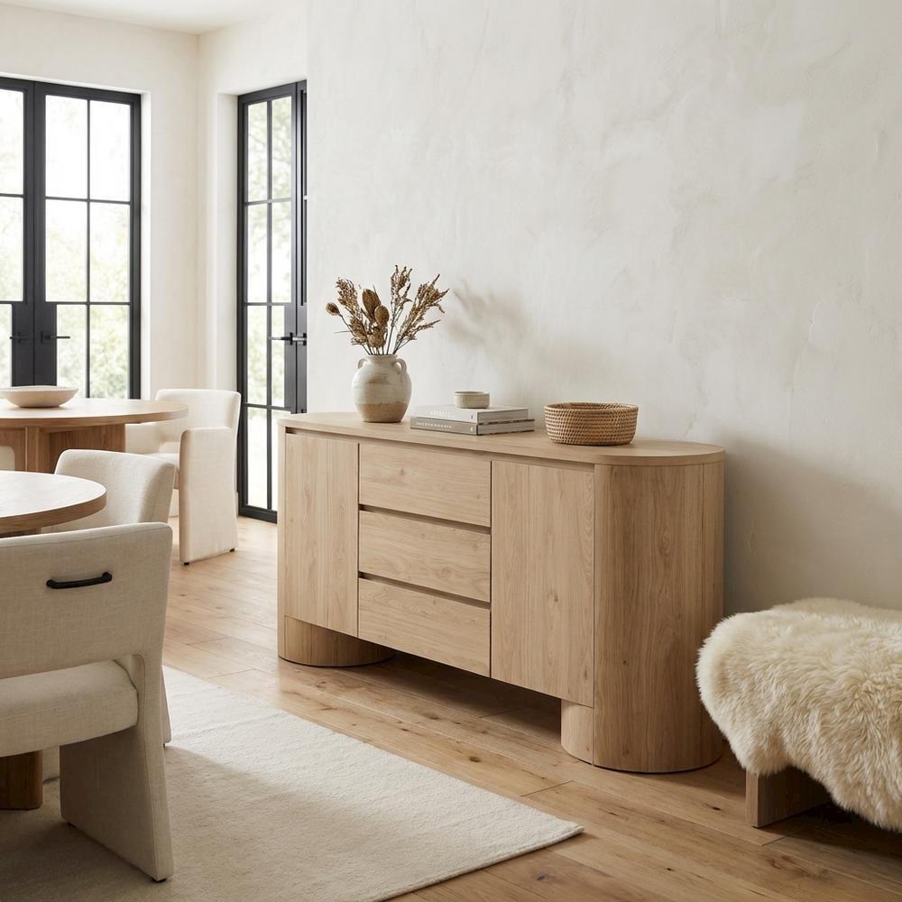 Rustic Rounded Sideboard Storage Cabinet With Spacious Interior, Durable Design. Picture 3