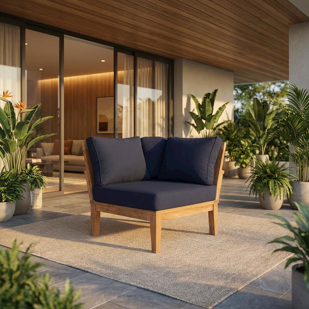 Teak Outdoor Patio Corner Sofa With Cushions And Stylish Design. Picture 2