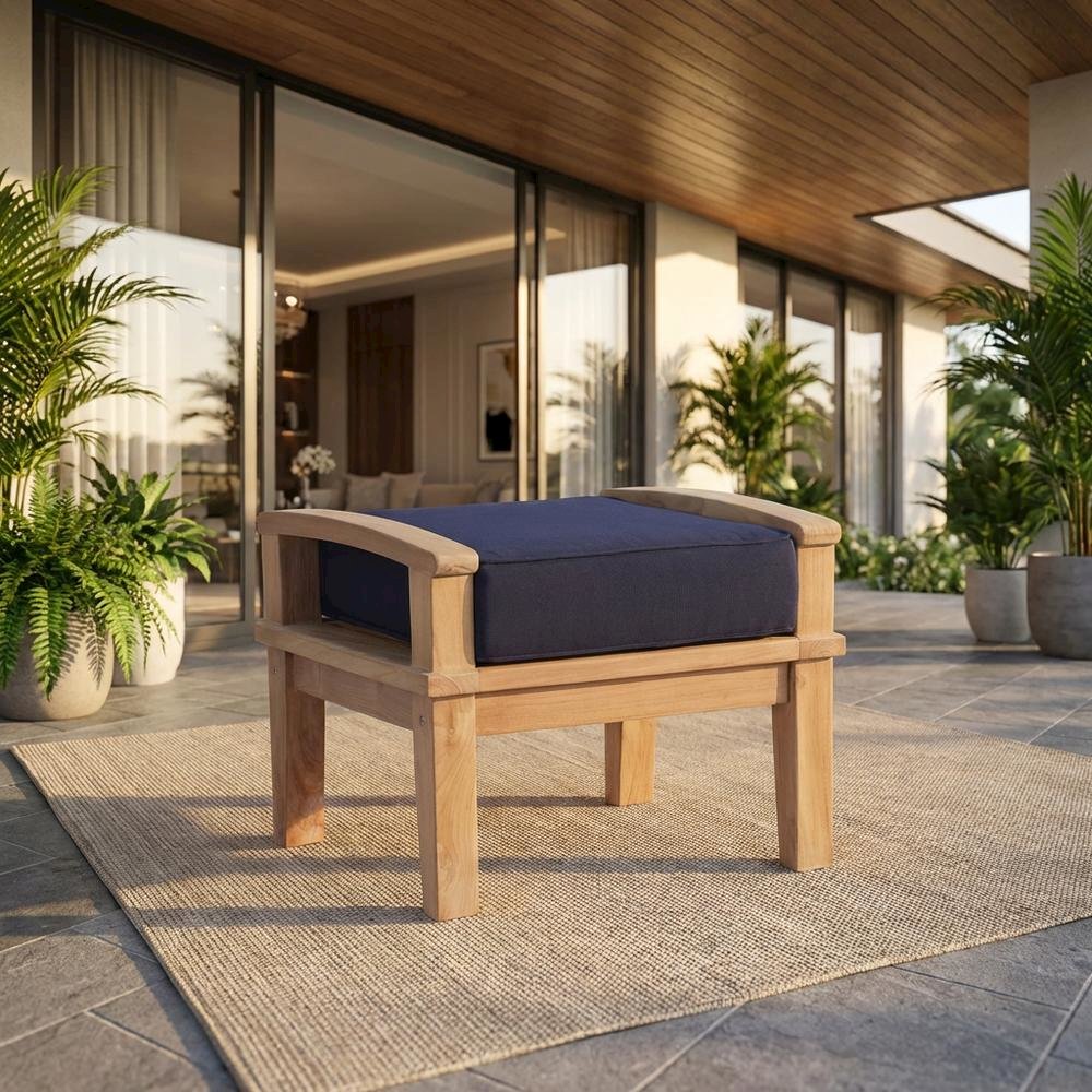 Durable Outdoor Teak Ottoman With Cushioned Top And Classic Design. Picture 2