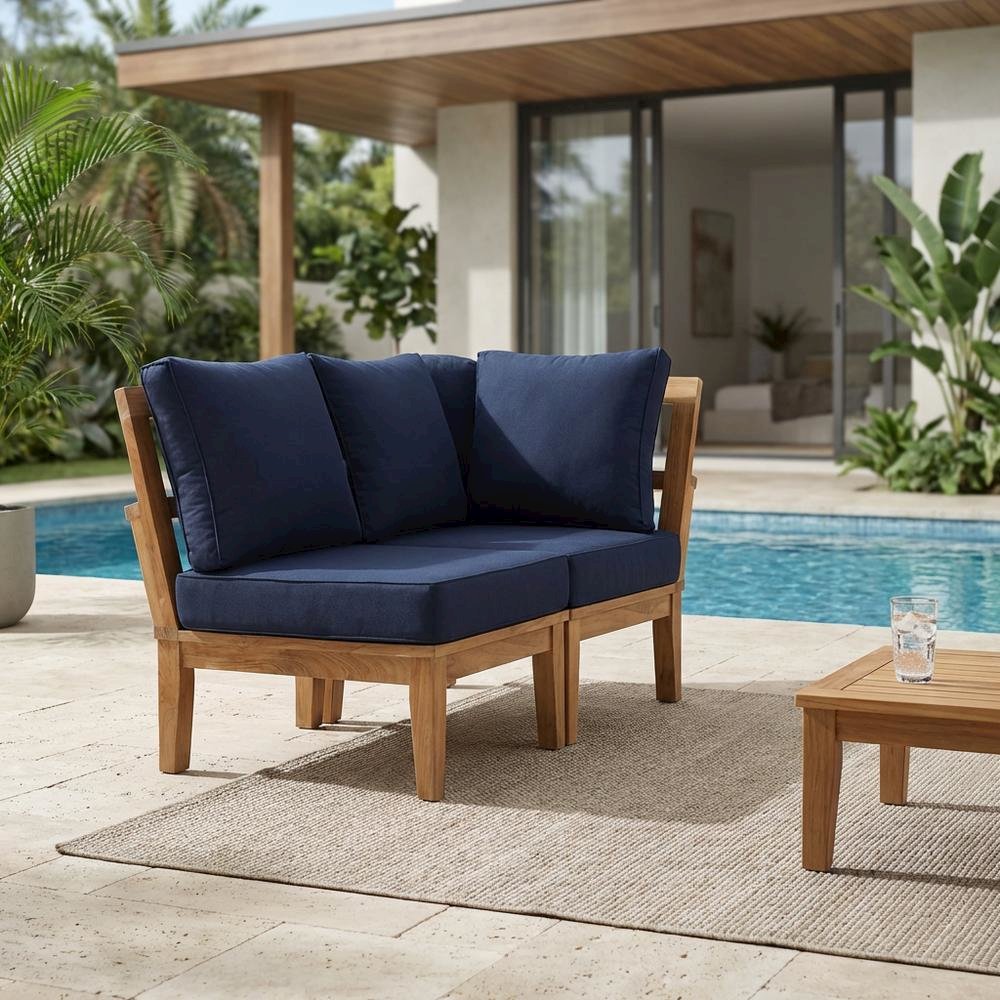 Teak Outdoor Patio Corner Sofa With Cushions And Stylish Design. Picture 3