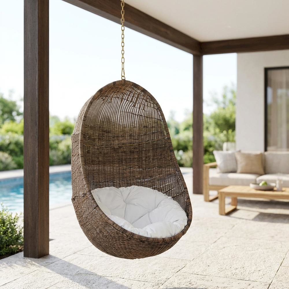 Relaxing outdoor swing chair with comfortable seating for patio use. Picture 3
