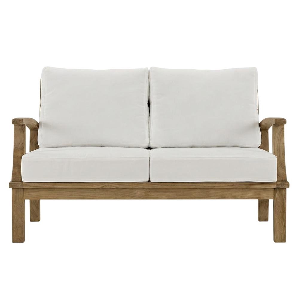 Outdoor Patio Teak Loveseat With Cushioned Seating For Outdoor Relaxation. Picture 4