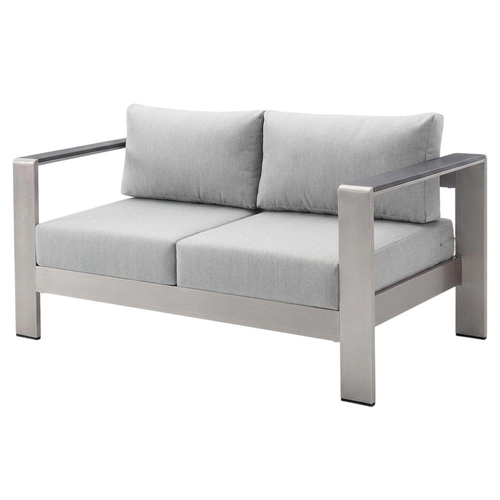 Aluminum Outdoor Loveseat With Sunbrella Fabric Cushions For Patio Relaxation. Picture 1