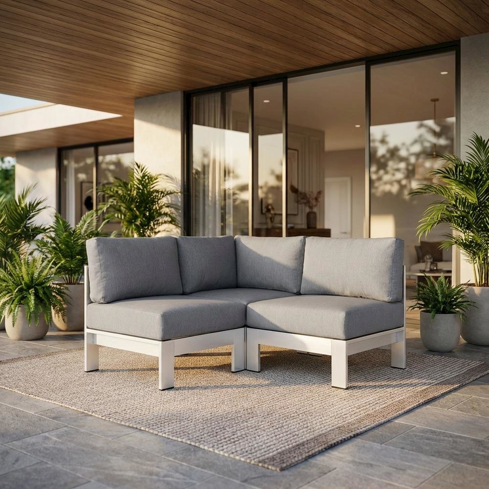 Aluminum Corner Sofa For Outdoor Patio With Backrest And Cushions. Picture 2