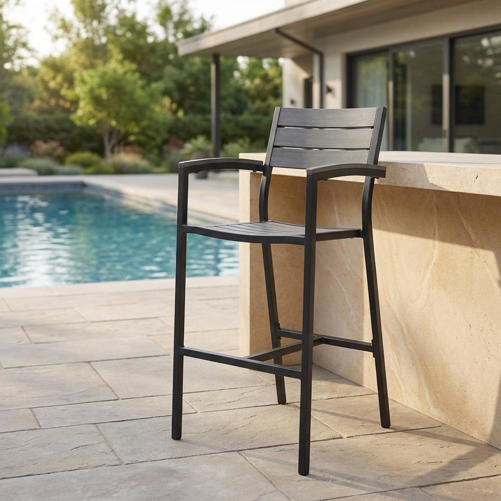 Stylish Outdoor Patio Bar Stool With Armrests And Comfortable Seat. Picture 3