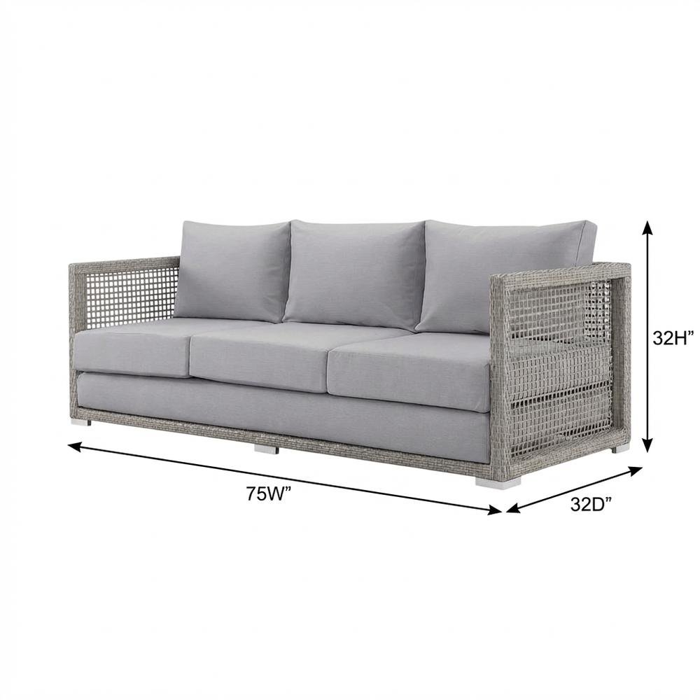 Outdoor Patio Wicker Rattan Sofa With Armrest And Seat Cushions. Picture 7