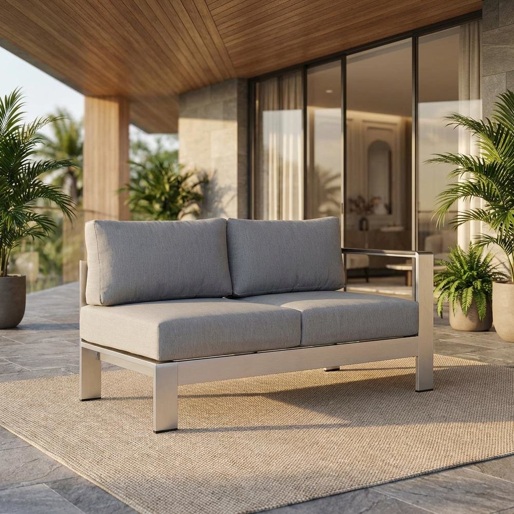 Outdoor Corner Sectional Sofa With Armrests And Cushioned Seating. Picture 2