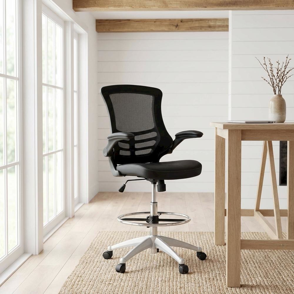 Vinyl Drafting Chair with Armrests and Adjustable Height for Office Use. Picture 2
