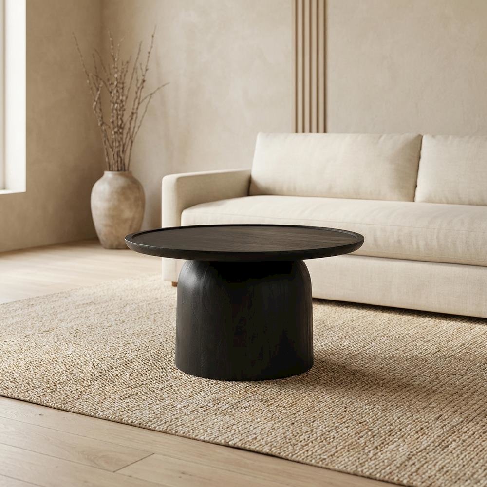 Round Wood Coffee Table with 17.5-inch Height and 30-inch Diameter. Picture 3