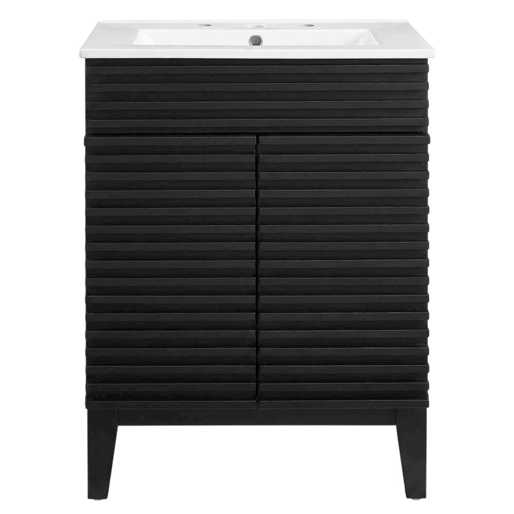 Black White 24-Inch Floor-Mount Bathroom Vanity with Ceramic Sink. Picture 4