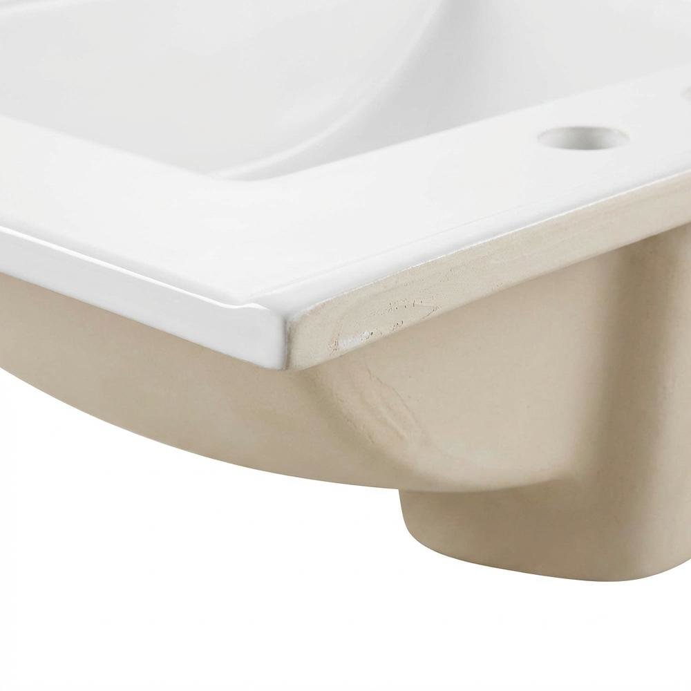 White 24-Inch Ceramic Bathroom Sink Top, Centerset Faucet Holes. Picture 6