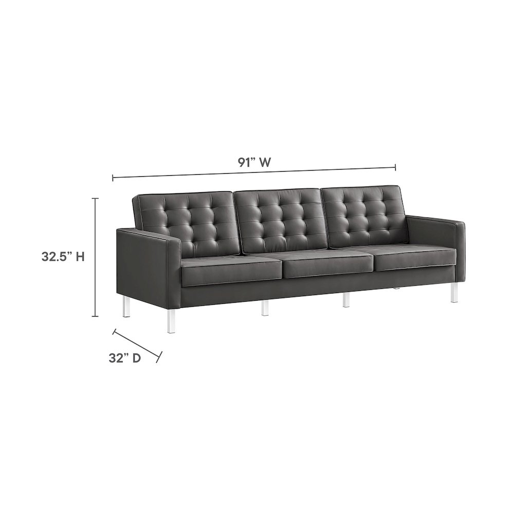 Loft Tufted Vegan Leather Sofa and Ottoman Set. Picture 3
